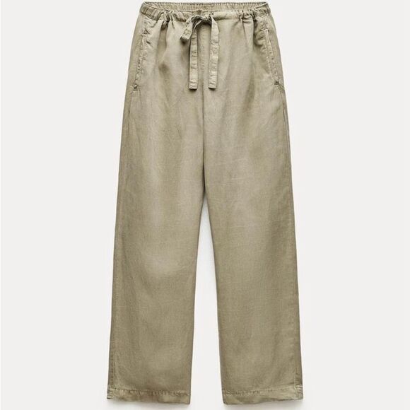 NWT ZARA ZW COLLECTION PAJAMA PANTS LIGHT KHAKI GREEN SMALL - Picture 14 of 16
